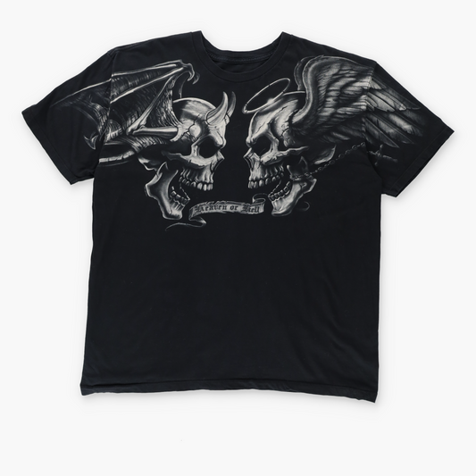 LIQUID BLUE Y2K Style "Heaven or Hell" Skulls T-Shirt (XL)