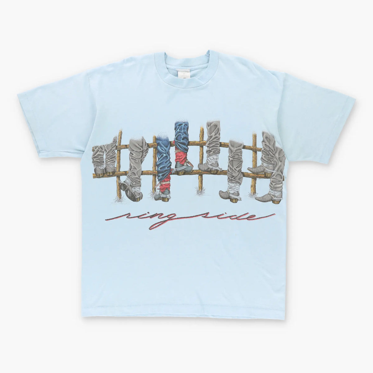 Vintage Cowboy Boots Western 'Ring Side' 50/50 Single Stitch Blue T-Shirt (XL) Vintage Sole Melbourne