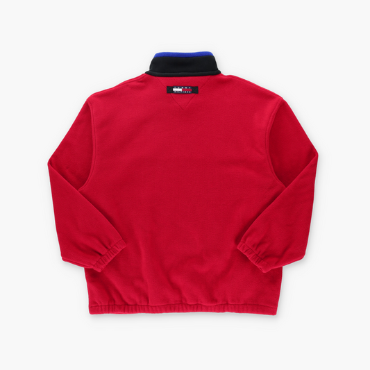 TOMMY HILFIGER Red Embroidered Logo 1/4 Zip Mesh Pocket Fleece Sweatshirt (XL-XXL)
