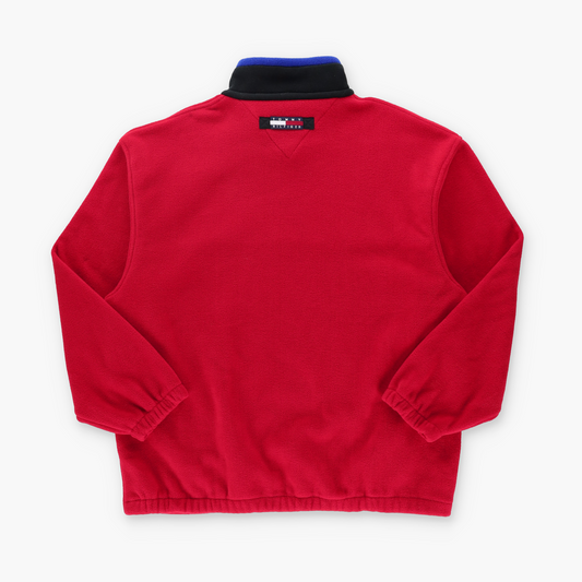 TOMMY HILFIGER Red Embroidered Logo 1/4 Zip Mesh Pocket Fleece Sweatshirt (XL-XXL)