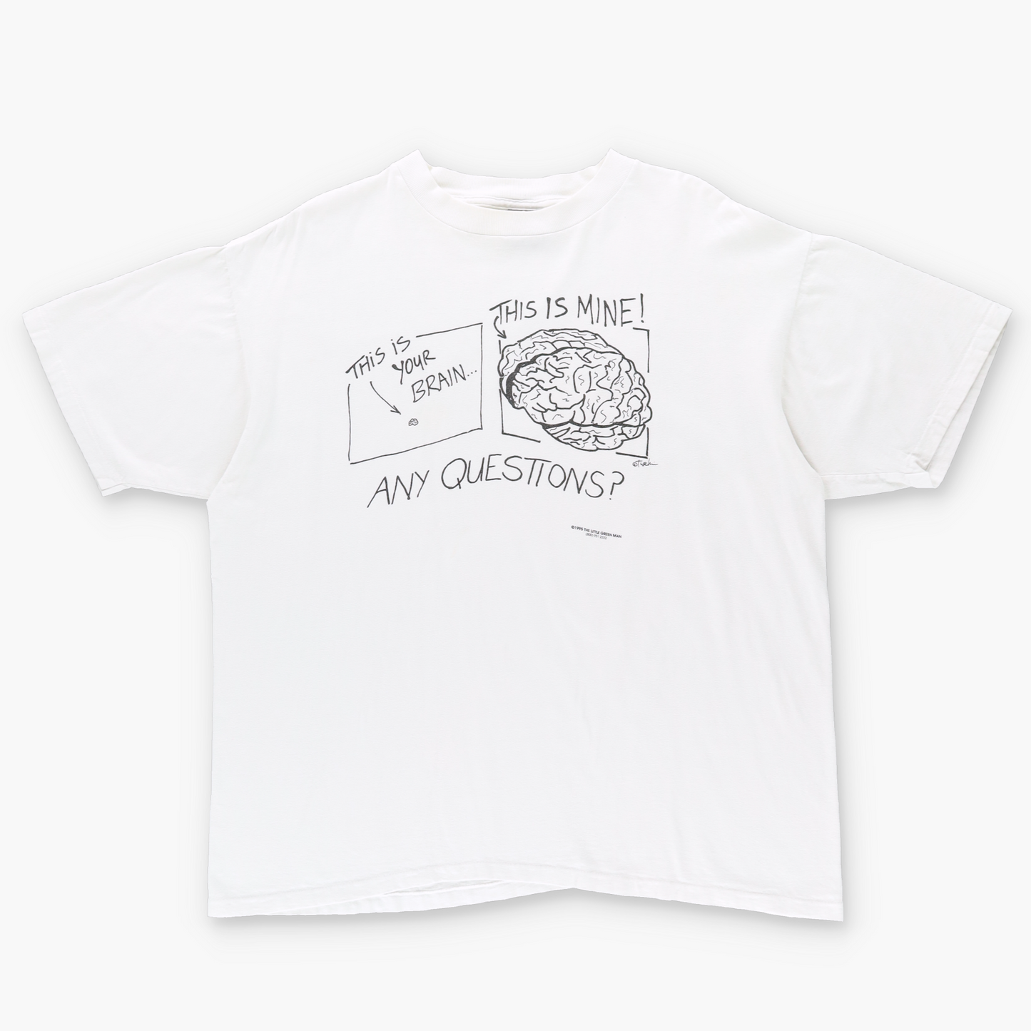 1995 Turchin "Any Questions? Brain Comedy USA Made White Tee (XL)