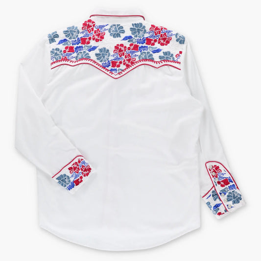 Vintage SCULLY White & Multicolour Floral Embroidered Pearl Snap Western Shirt (XL) Vintage Sole Melbourne