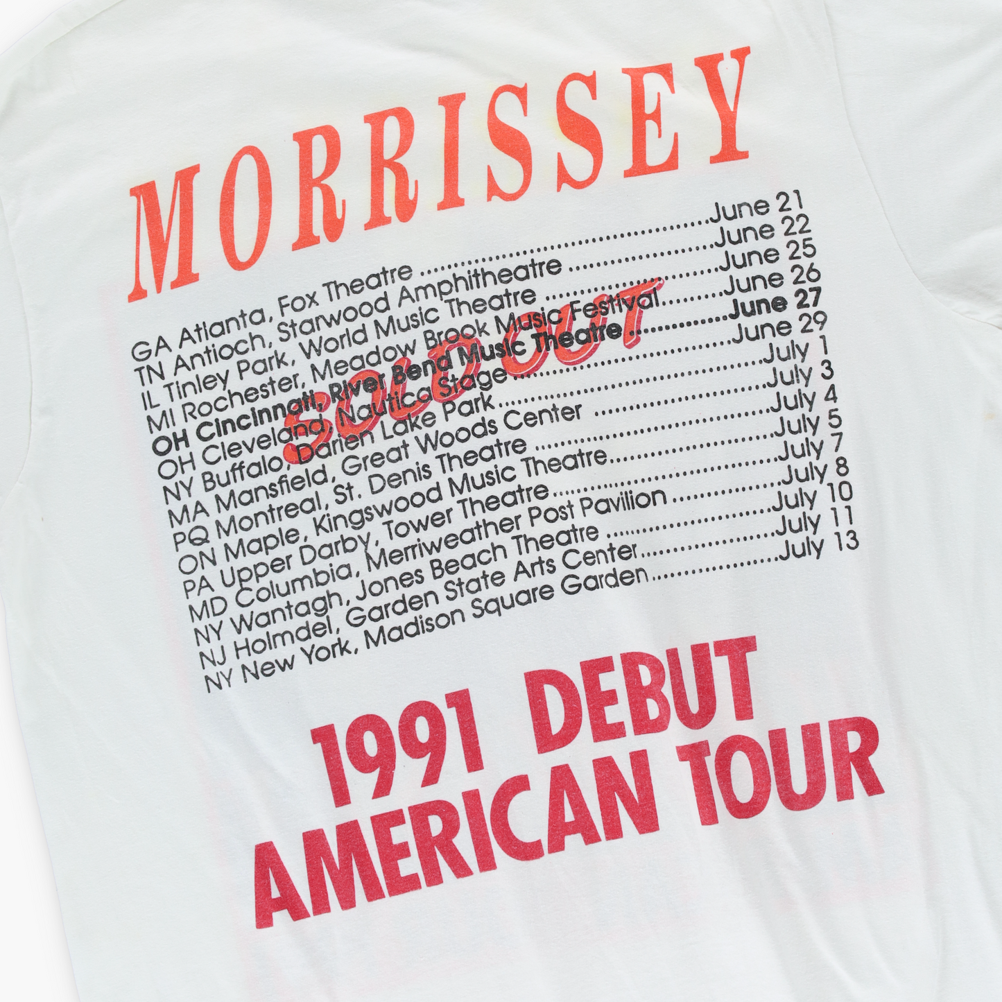 Vintage 1991 Morrissey Debut 'Sold Out' American Tour 50/50 Merch Tee (L)