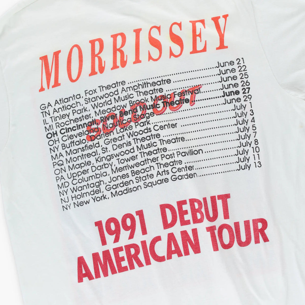 Vintage 1991 Morrissey Debut 'Sold Out' American Tour 50/50 Merch Tee (L) Vintage Sole Melbourne