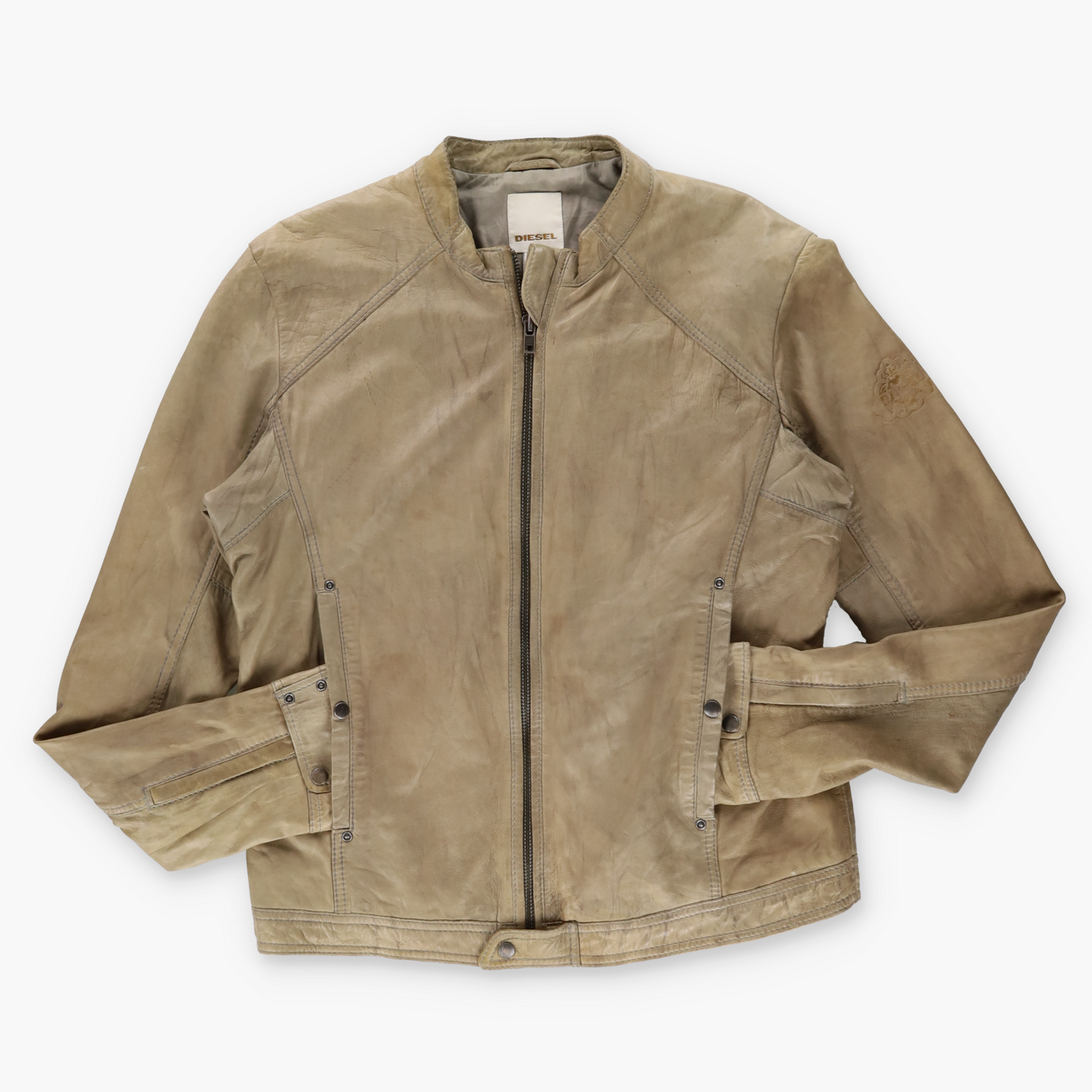 DIESEL Lamb Leather Beige Motorcycle Jacket (XL)