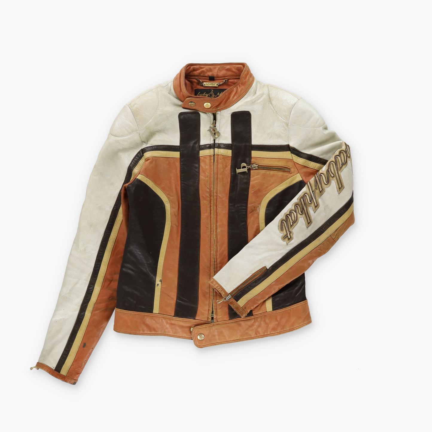 BABY PHAT Y2K Leather Orange & White Motorcycle Jacket (S)