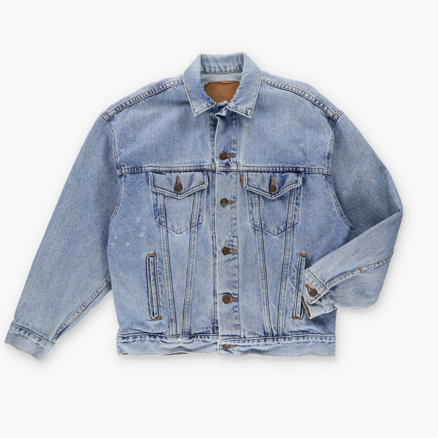 LEVI'S Blue Fade Denim Orange Tab Trucker Jacket (M)