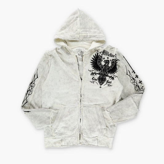 AFFLICTION Y2K Velvour Griffin Print Zip Up Black & White USA Made Hoodie Sweatshirt (XXL-XXXL) Vintage Sole Melbourne