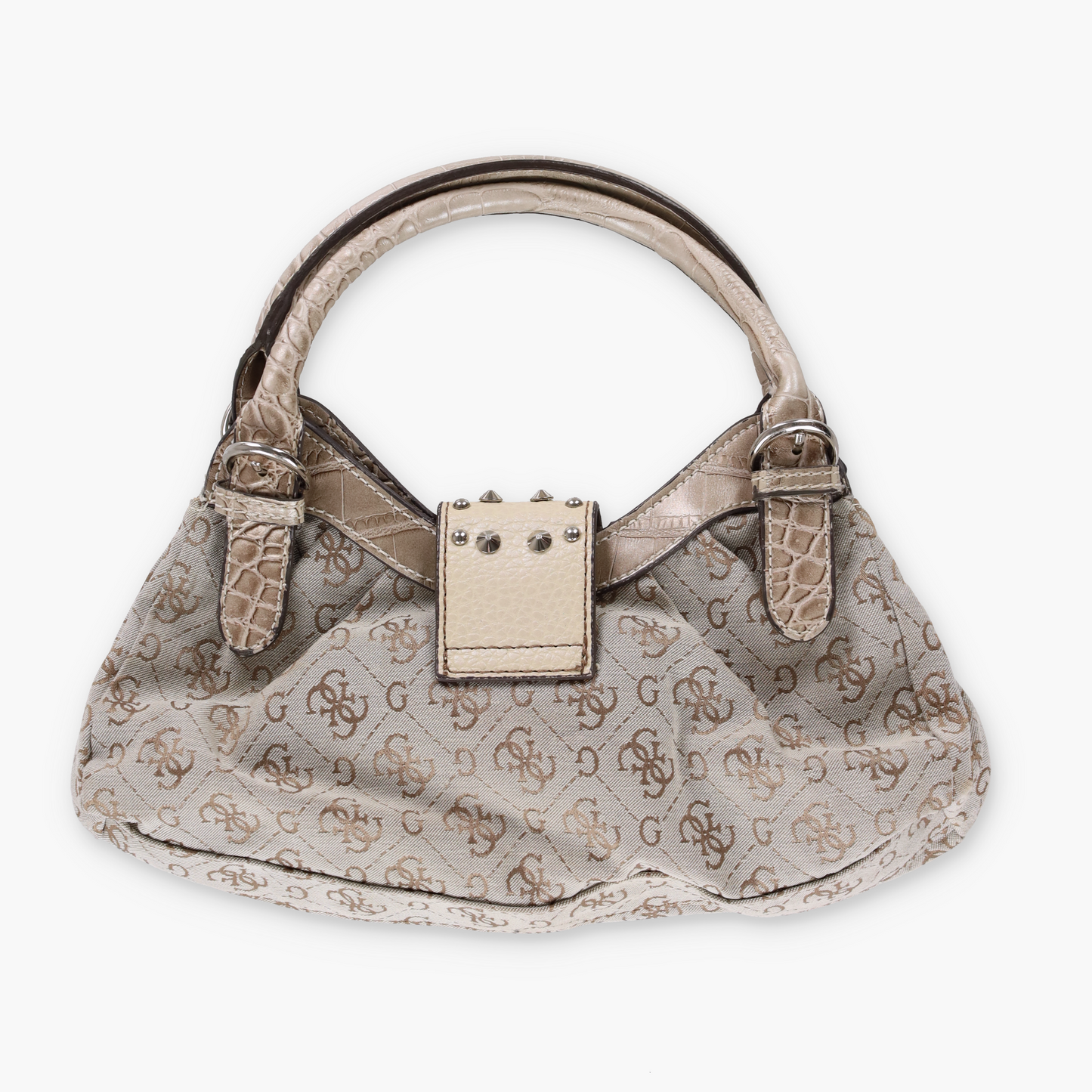 GUESS Vintage Y2K Beige and Silver Studded Diamante 'G' Mini Bag