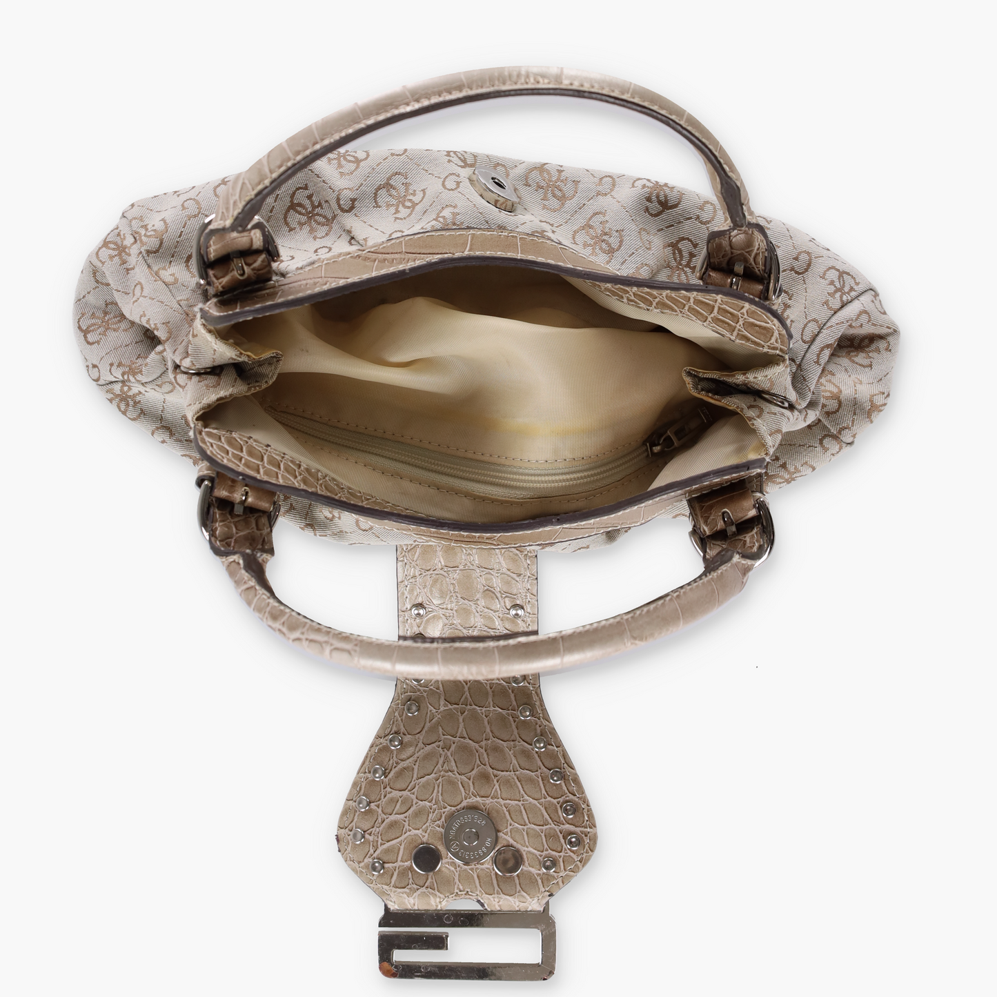 GUESS Vintage Y2K Beige and Silver Studded Diamante 'G' Mini Bag