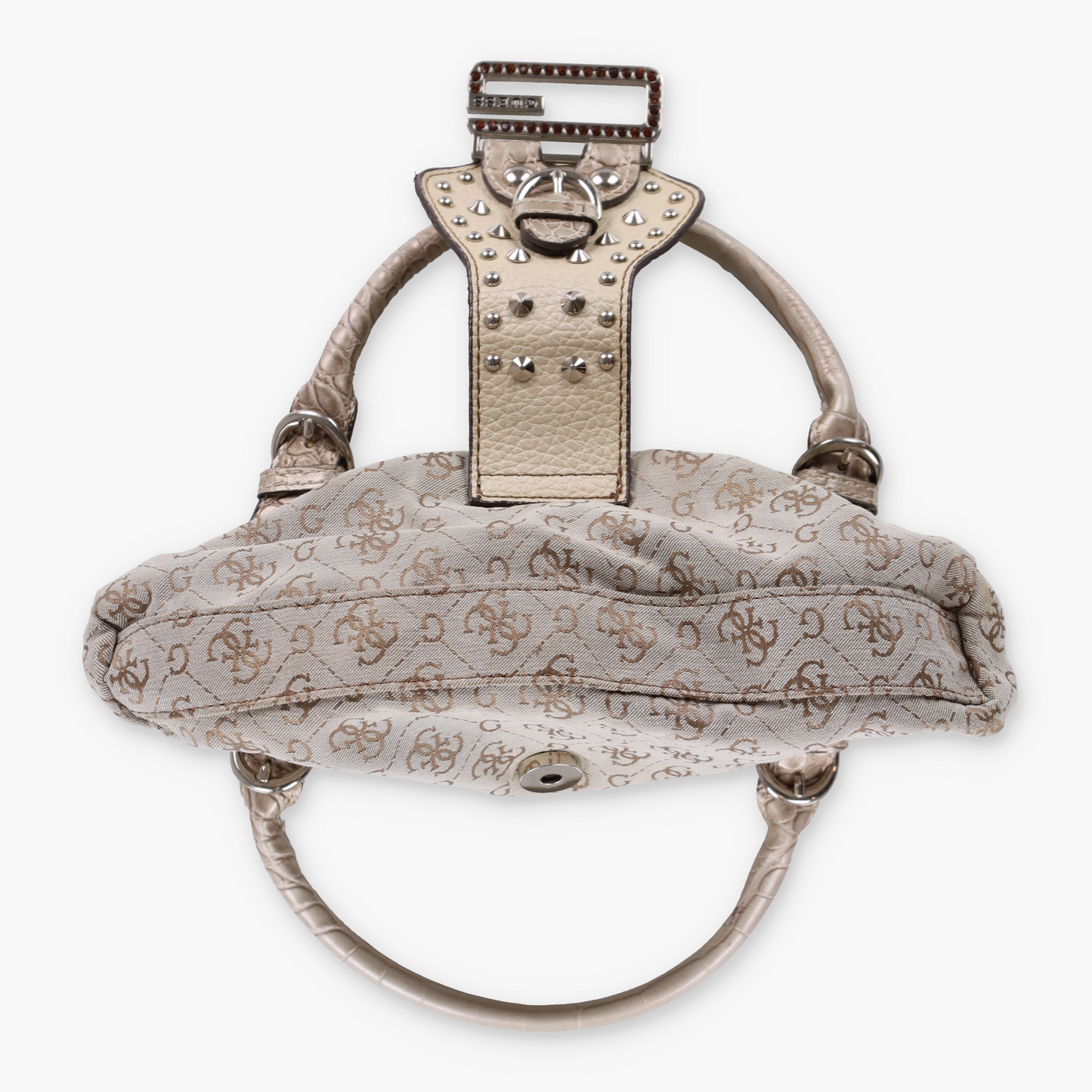 GUESS Vintage Y2K Beige and Silver Studded Diamante 'G' Mini Bag