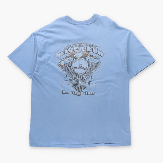 Vintage HARLEY DAVIDSON 1997 15th Anniversary River Run Laughlin Blue Single Stitch T-Shirt USA Made (XXL)