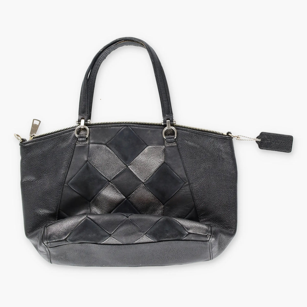 COACH 'Kelsey' Geometric Metallic Suede Black Leather Satchel Bag - Vintage Sole Melbourne