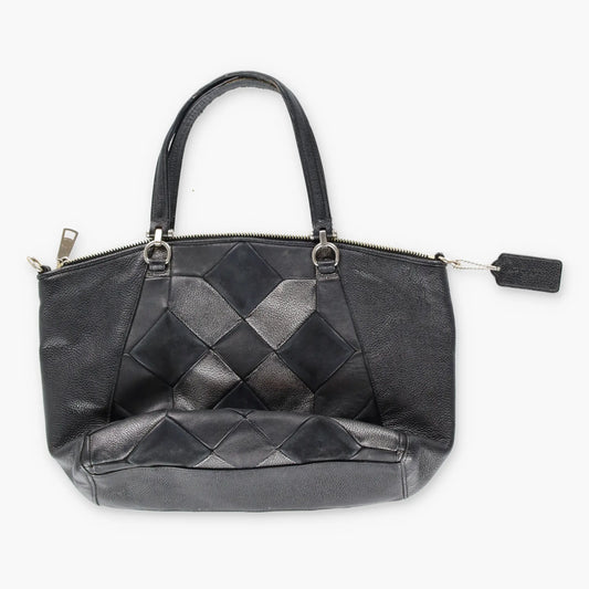 COACH 'Kelsey' Geometric Metallic Suede Black Leather Satchel Bag - Vintage Sole Melbourne