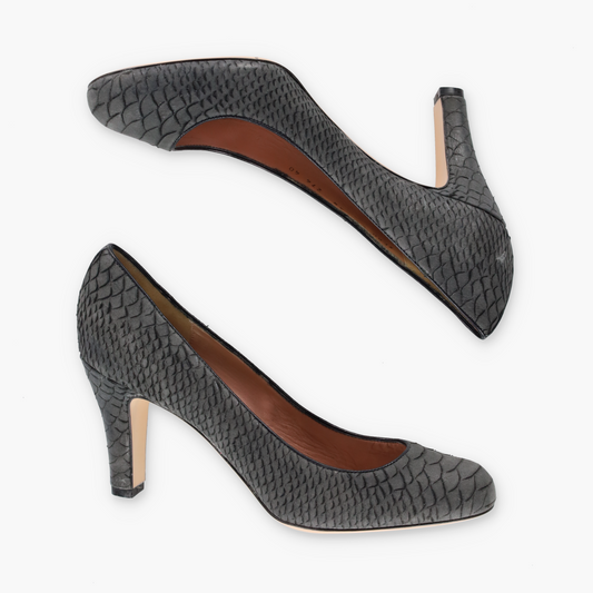 EMPORIO ARMANI Grey Embossed Snake Print Leather Pumps (40)
