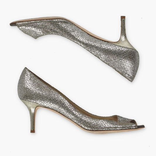 JIMMY CHOO Champagne Glitter Italian Made Peep-Toe Heels (40) - Vintage Sole Melbourne