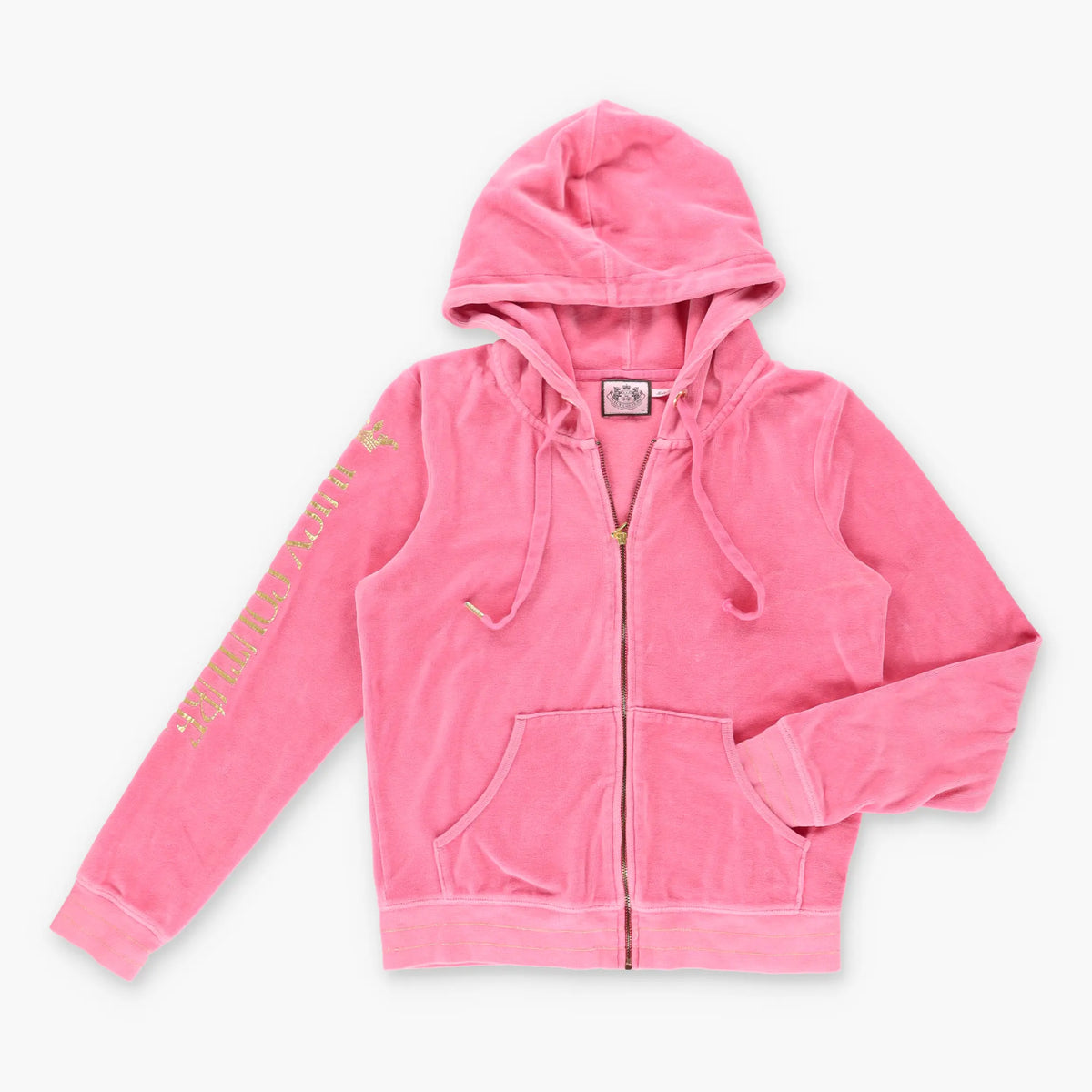 Vintage JUICY COUTURE Y2K Peach Pink & Gold Velour Hooded Sweatshirt (S-M) Vintage Sole Melbourne