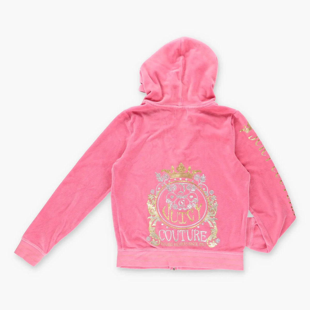 Vintage JUICY COUTURE Y2K Peach Pink & Gold Velour Hooded Sweatshirt (S-M) Vintage Sole Melbourne