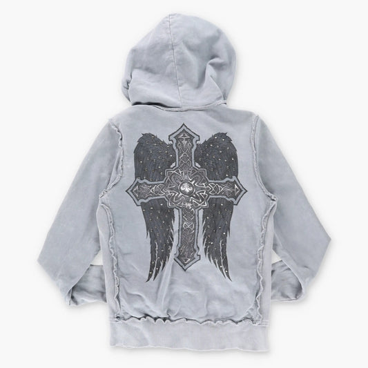 AFFLICTION Y2K Embellished Cross Faded USA Made Hooded Sweatshirt (M)