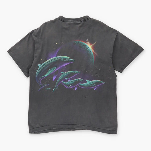 Vintage 1994 Space Dolphins Double Sided USA Made Faded Grey T-Shirt (L)