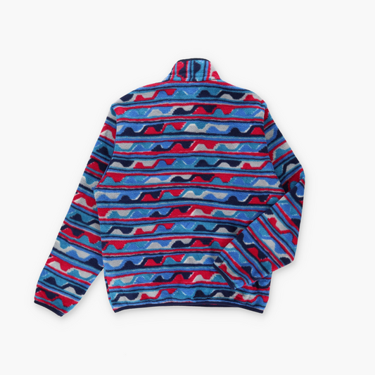 PATAGONIA Blue & Red Delta Waves 'Synchilla' 1/4 Snap Fleece Sweatshirt (M)