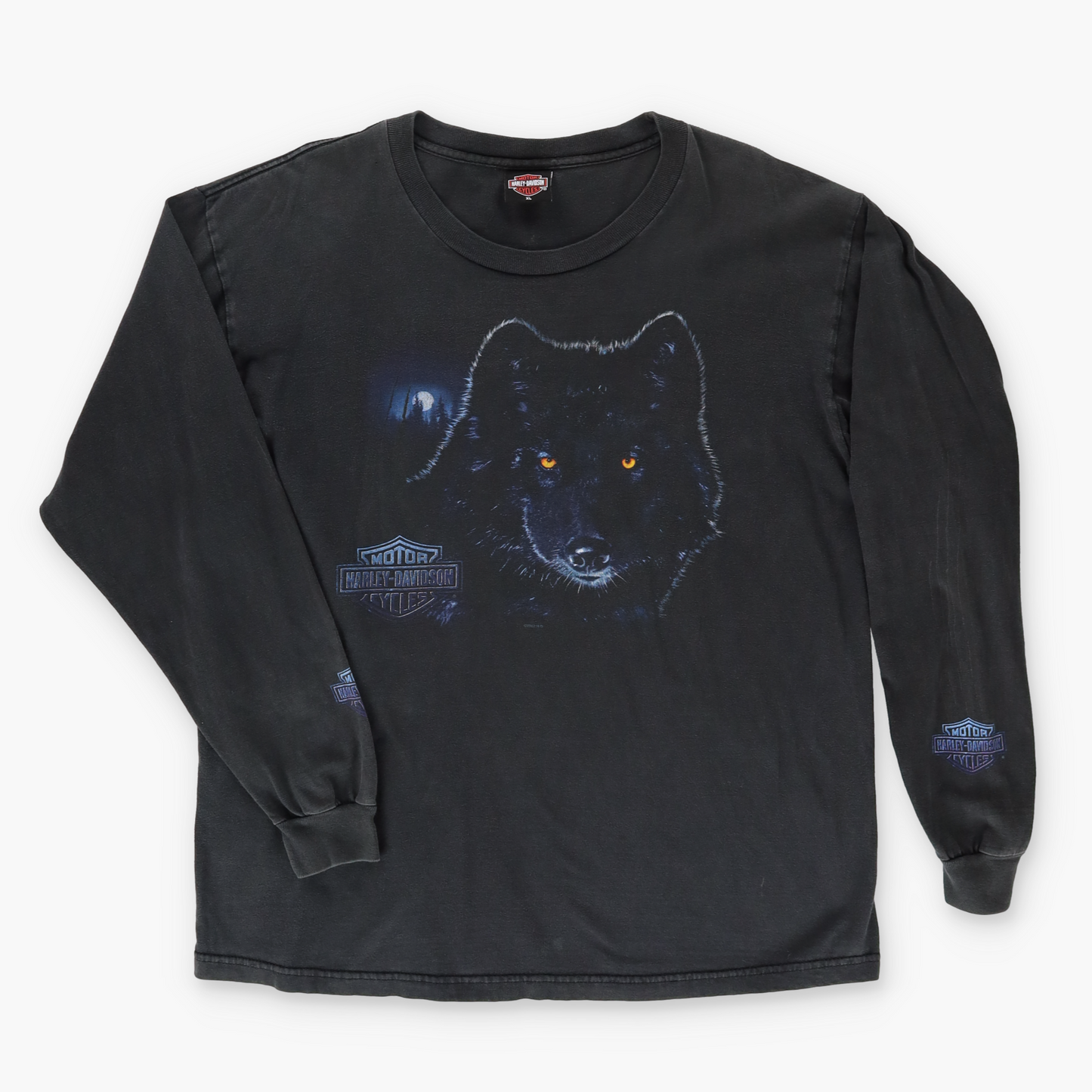 2001 HARLEY DAVIDSON Wolf Black & Blue Long Sleeve Motorcycle Tee (L-XL)