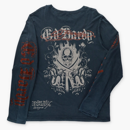 Vintage ED HARDY x CHRISTIAN AUDIGIER "Peace Love & Tattoos" Velvet Detailing Long Sleeve T-Shirt (XL) Vintage Sole Melbourne