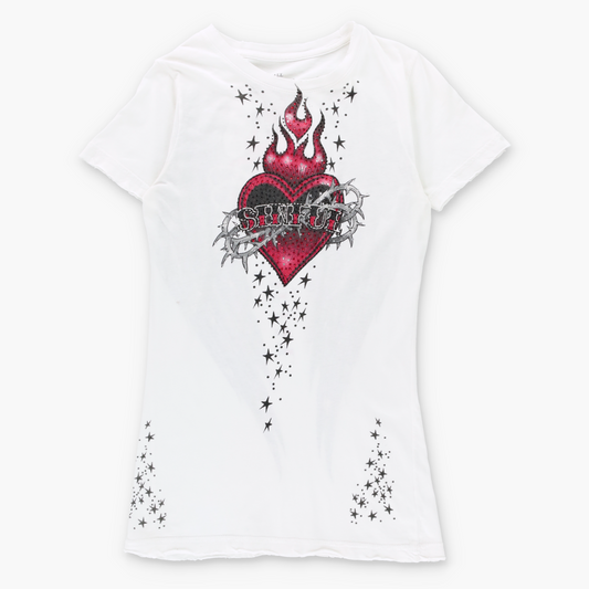 Vintage SINFUL Y2K Rhinestone Heart Fire T-Shirt (XXS)*Aubs Vintage Sole Melbourne