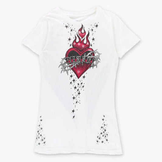 Vintage SINFUL Y2K Rhinestone Heart Fire T-Shirt (XXS)*Aubs Vintage Sole Melbourne