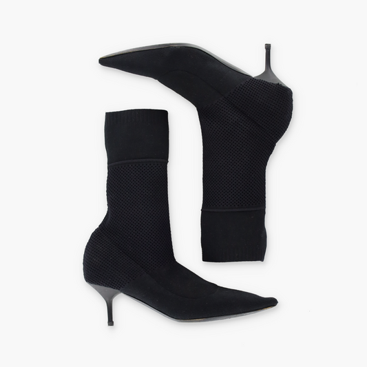 BURBERRY Italian Made Black 'Lynda' Knitted Elastic Mesh Heeled Boots (38)