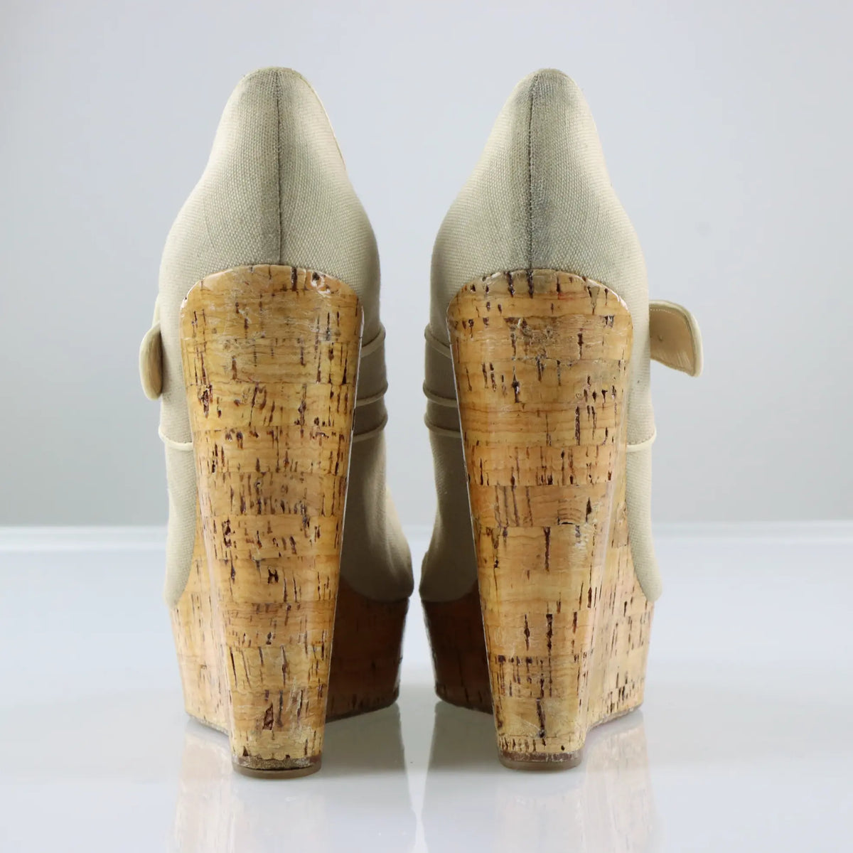 CHRISTIAN LOUBOUTIN Ecru Canvas Melides Peep Toe Wedge Sandals (41) Vintage Sole Melbourne
