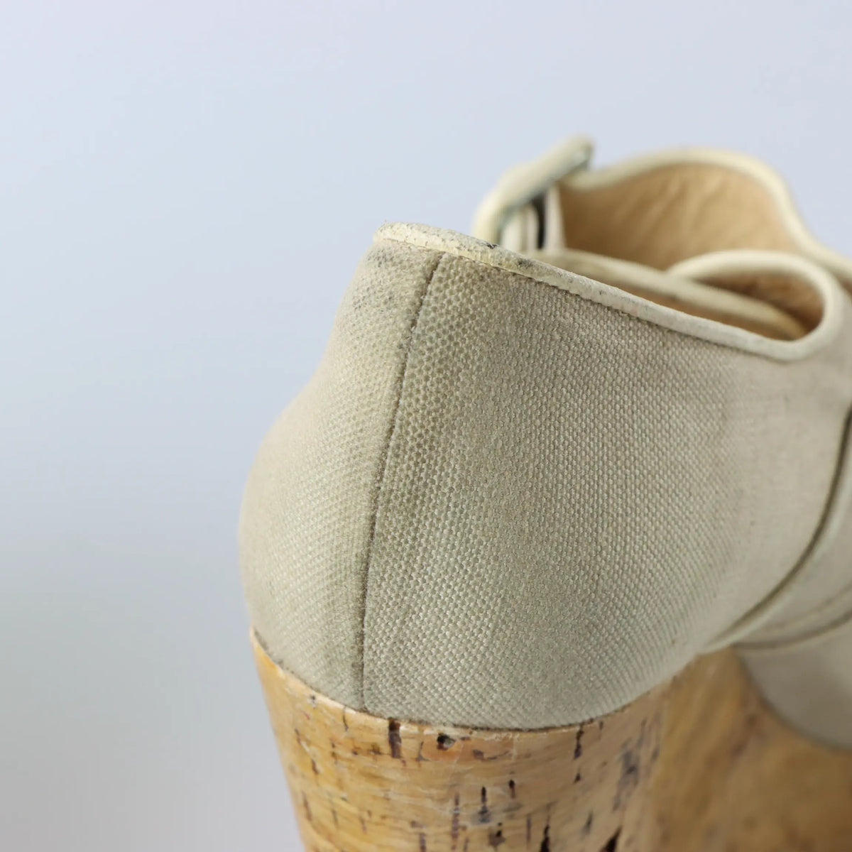 CHRISTIAN LOUBOUTIN Ecru Canvas Melides Peep Toe Wedge Sandals (41) Vintage Sole Melbourne
