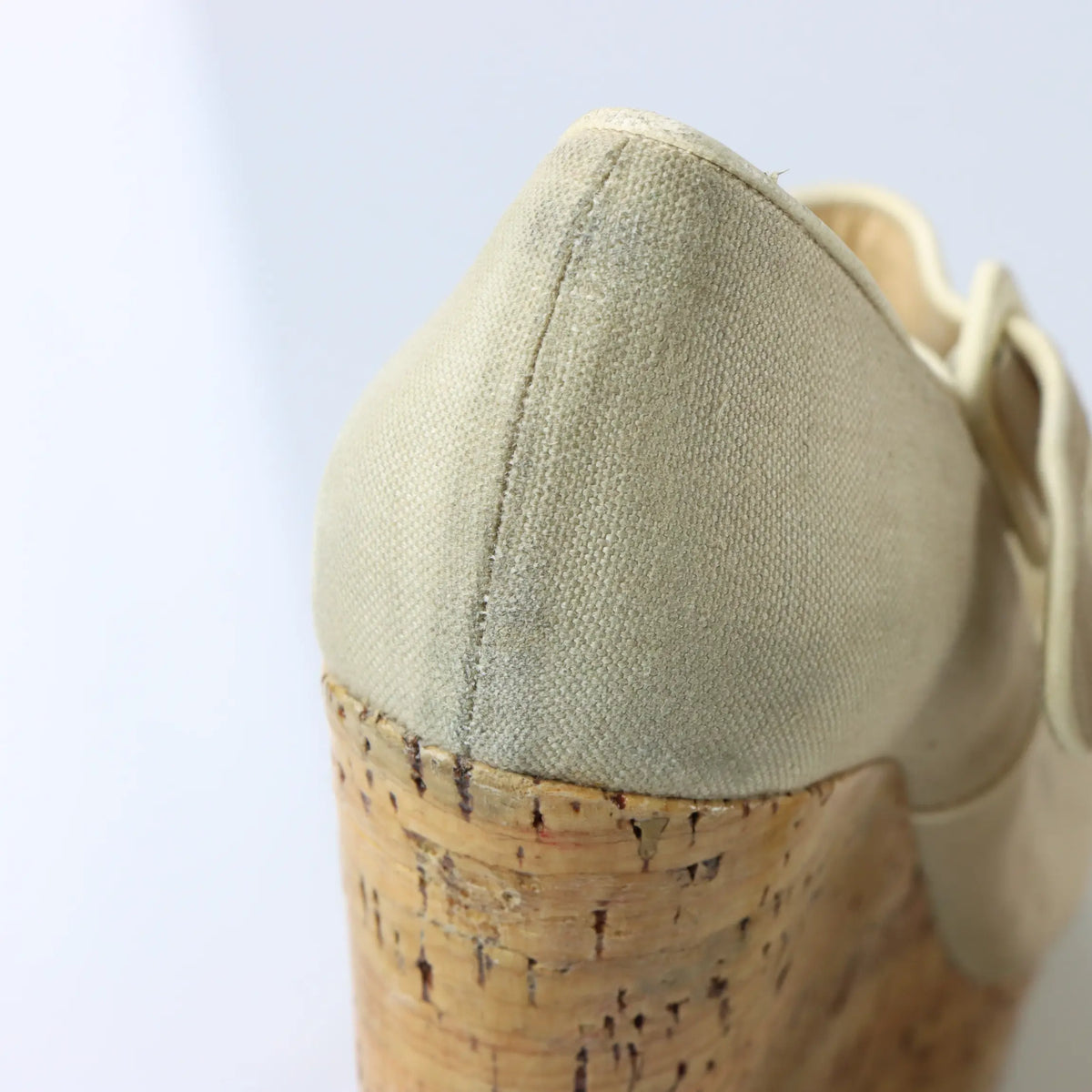 CHRISTIAN LOUBOUTIN Ecru Canvas Melides Peep Toe Wedge Sandals (41) Vintage Sole Melbourne