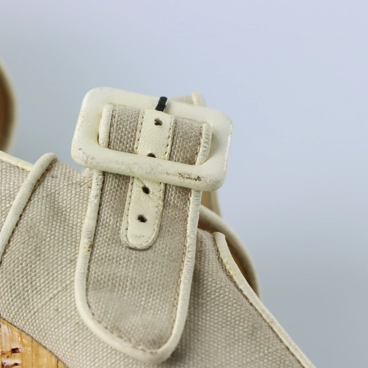 CHRISTIAN LOUBOUTIN Ecru Canvas Melides Peep Toe Wedge Sandals (41) Vintage Sole Melbourne