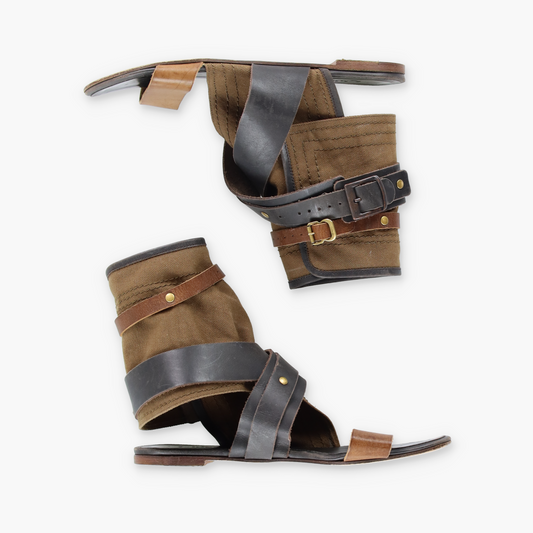 CHLOE Italian Made Canvas & Leather Adjustable Buckle Strap Gladiator Sandals (37.5)