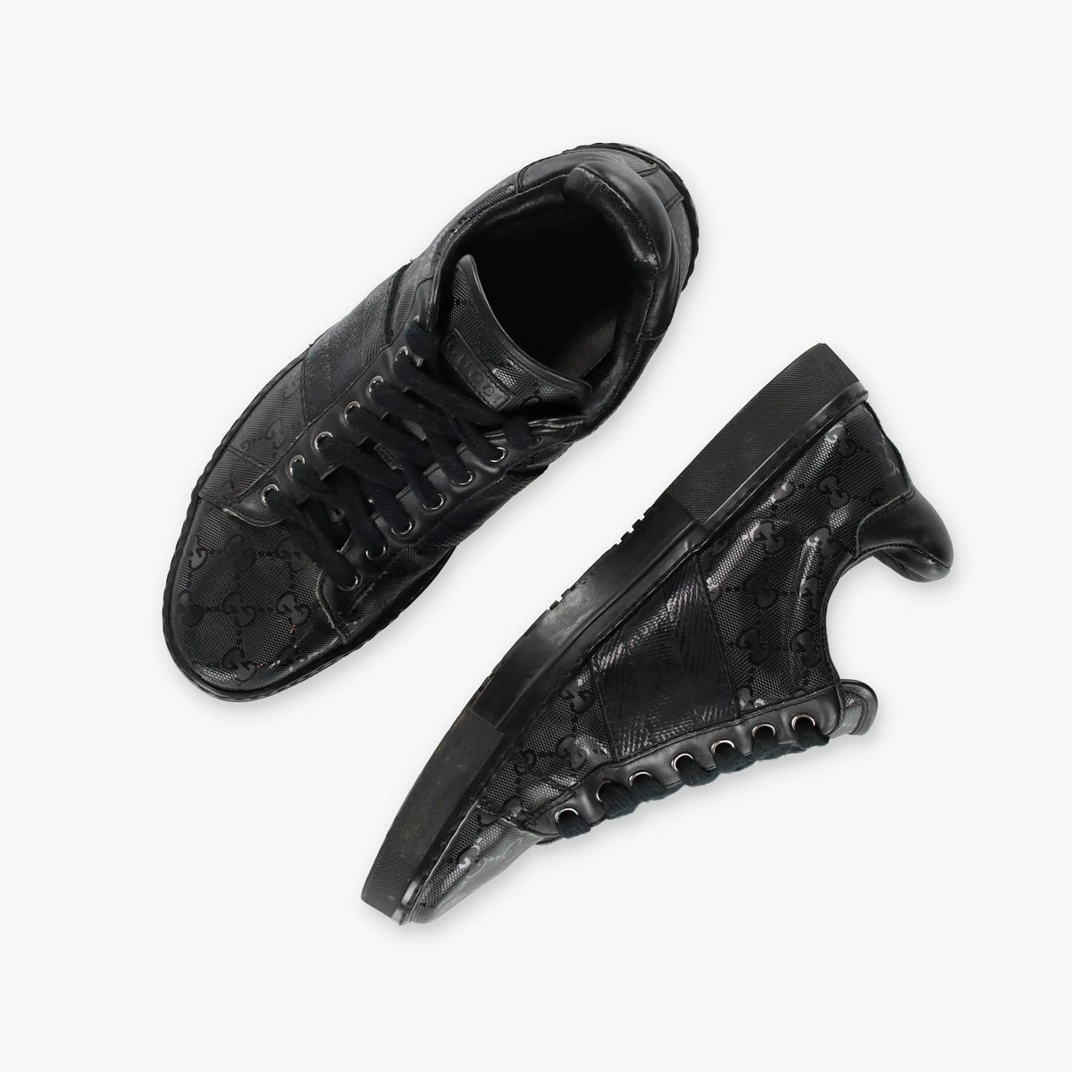 GUCCI Black GG IMPRIME Italian Made Low Top Sneakers (7.5) Vintage Sole Melbourne