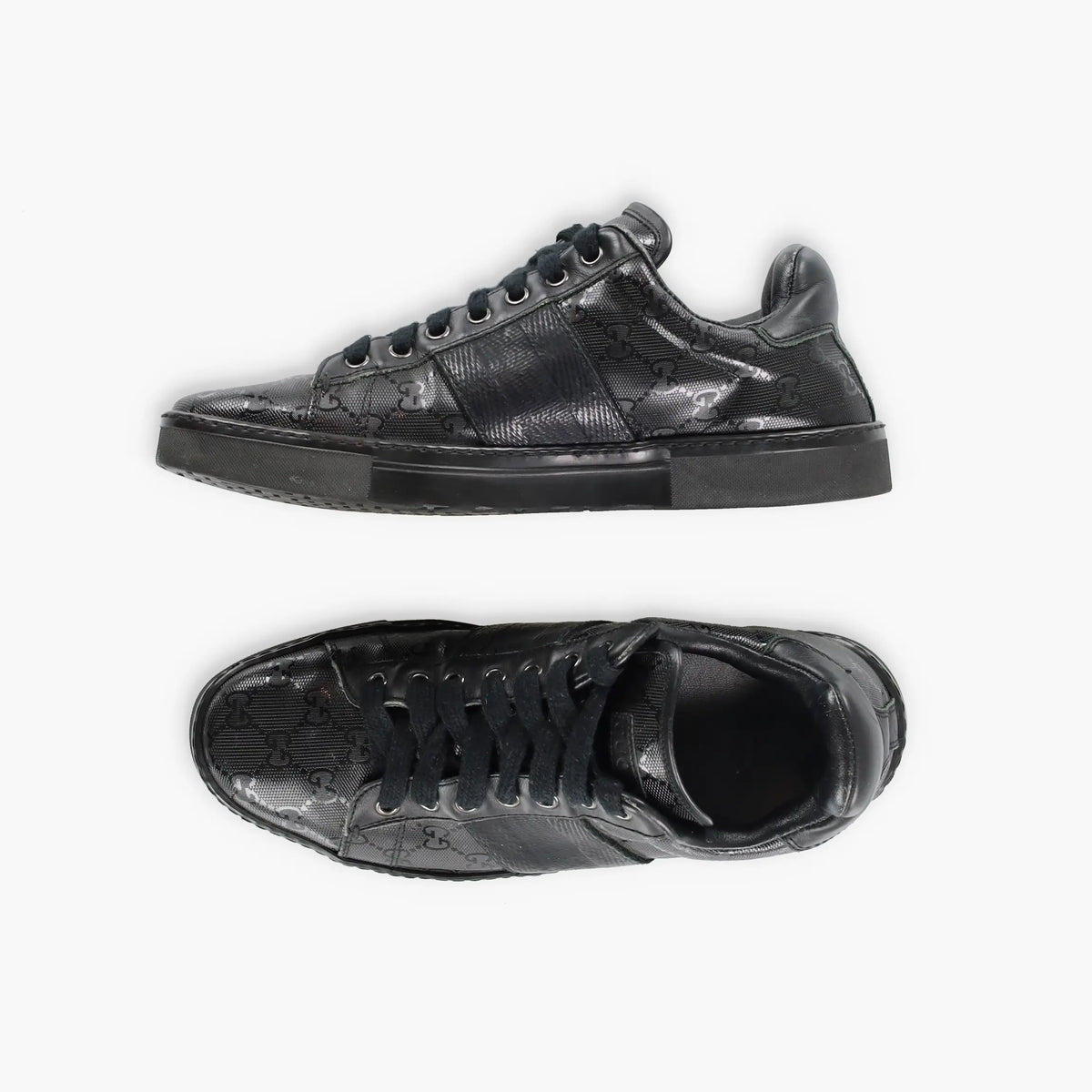 GUCCI Black GG IMPRIME Italian Made Low Top Sneakers (7.5) Vintage Sole Melbourne