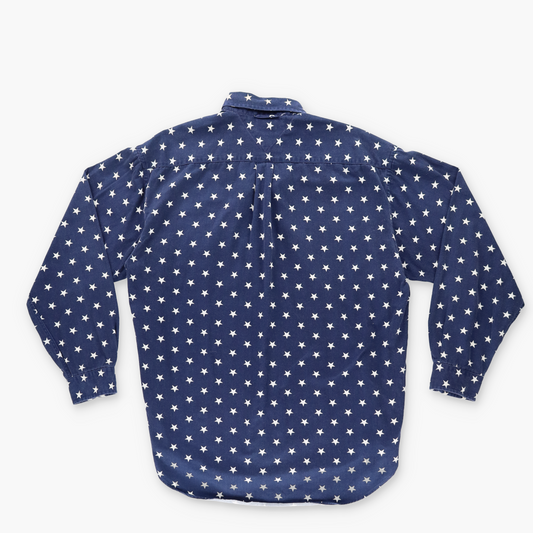 TOMMY HILFIGER USA Star Print Navy Button Up Long Sleeve Shirt (XL)