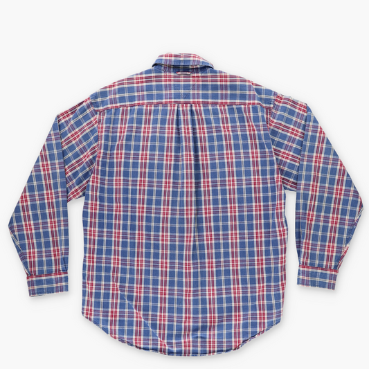 TOMMY HILFIGER Blue & Red Plaid Print Button Up Long Sleeve Shirt (L)
