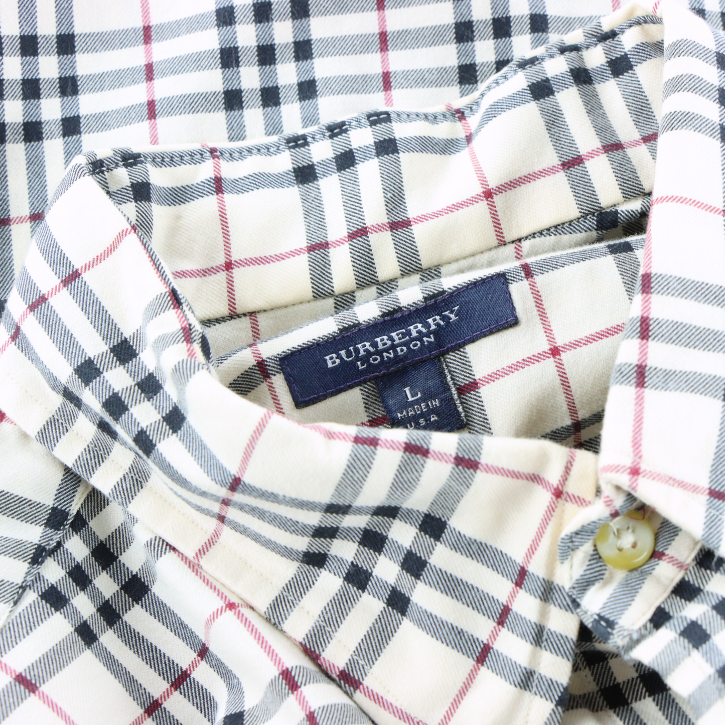BURBERRY 'USA Made' Classic Plaid Print Long Sleeve Button Up Shirt (L)