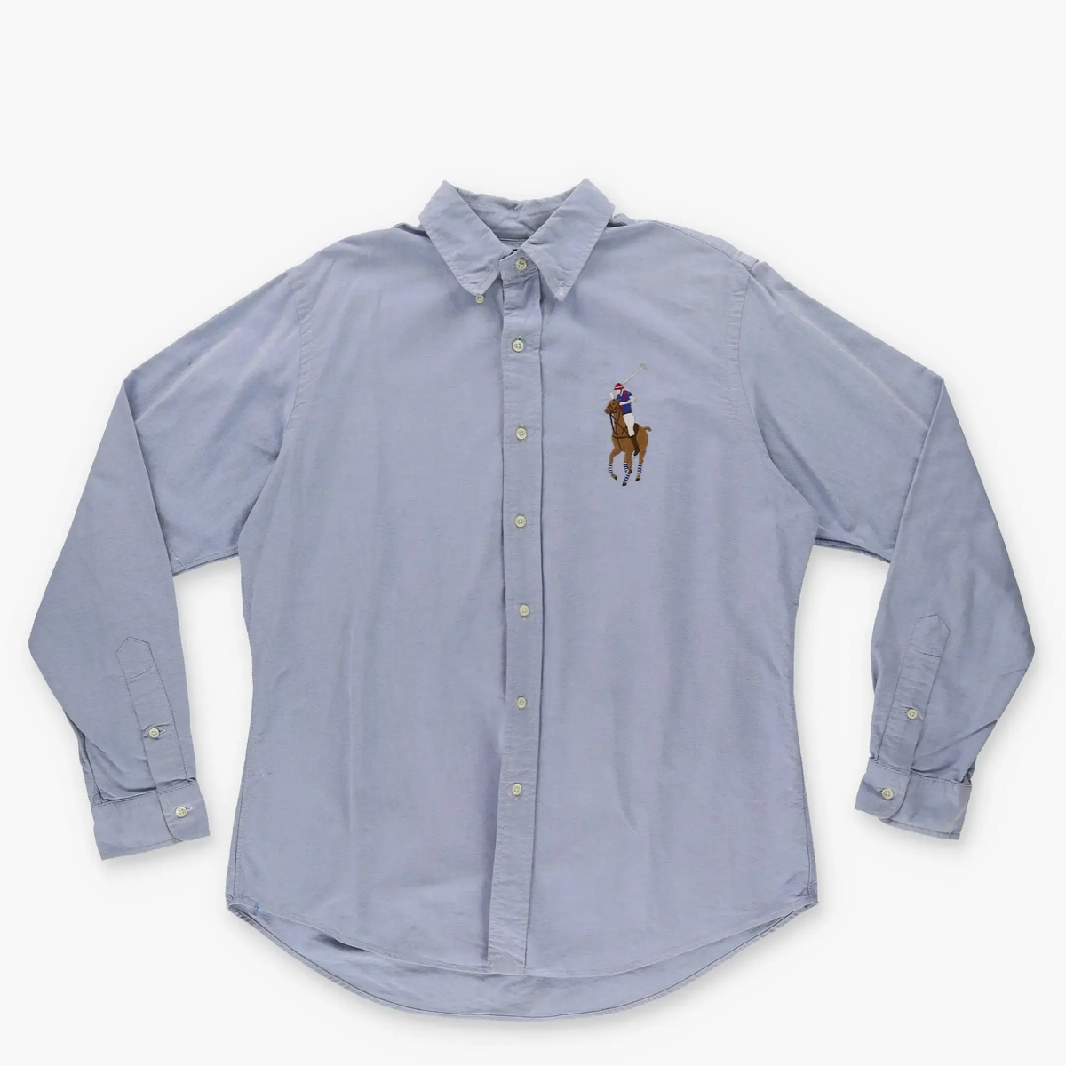 RALPH LAUREN Oxford Big Pony Blue Button Up Long Sleeve Shirt (L) Vintage Sole Melbourne