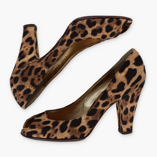 DOLCE & GABBANA Leopard Print Peep Toe Pump Heels (37)