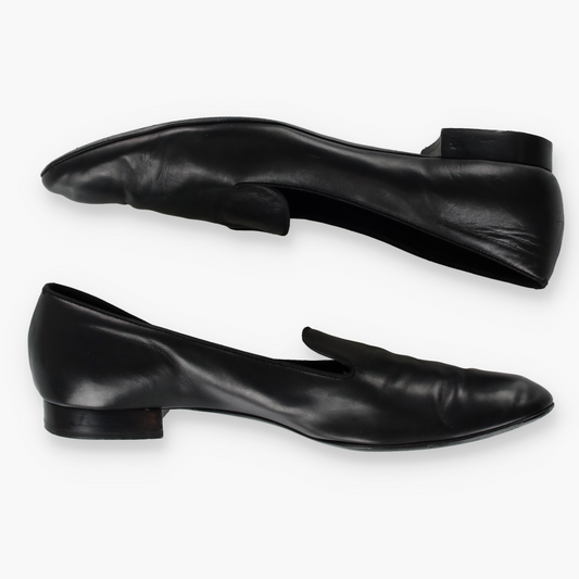 SAINT LAURENT Black Leather Italy Made Slip On Loafers (42)