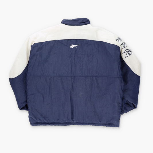 REEBOK Embroidered 3-Logo Navy & White Retro Windbreaker Jacket (L)