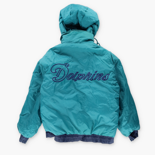 Vintage DOLPHINS Reversible NFL Embroidered Football Hooded Jacket (M-L)