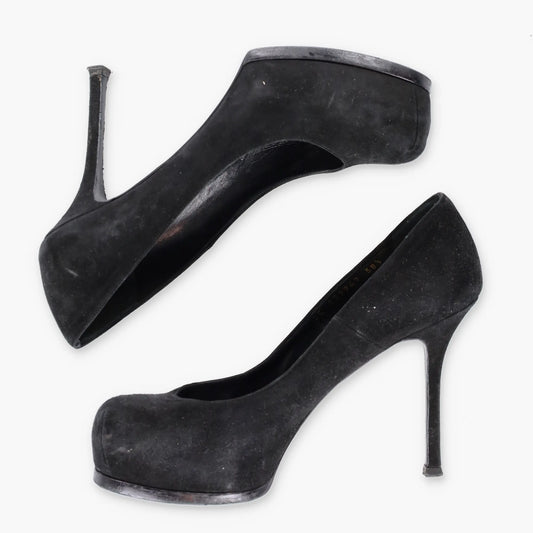 YVES SAINT LAURENT YSL Suede Platform Black Pump Heels (38.5) - Vintage Sole Melbourne