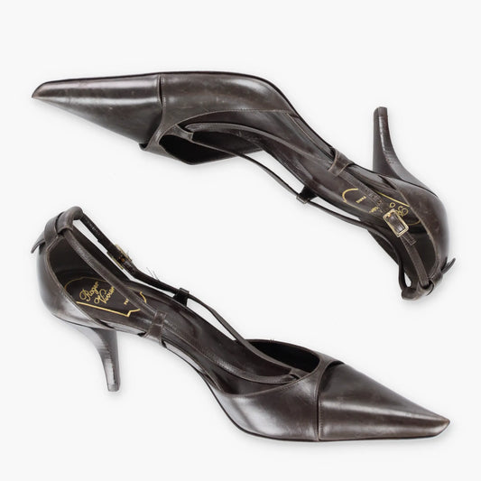 ROGER VIVIER Cut Out Italy Made Brown Slingback Heels (40.5) - Vintage Sole Melbourne