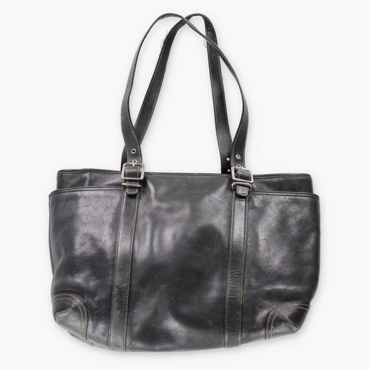 COACH 6460 Black Leather & Silver Adjustable Buckle Strap Tote Bag - Vintage Sole Melbourne