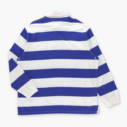 POLO RALPH LAUREN Embroidered Yellow Pony Logo Blue & White Stripe Rugby Jumper (XL) ***COCO - Vintage Sole Melbourne