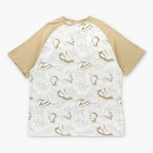 Vintage SOUTHPOLE White & Tan Sneaker All Over Print Y2K Style PVC Logo Patch T-Shirt (XL)